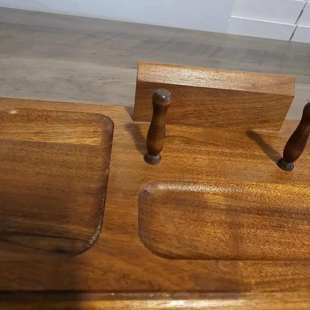 Vintage MCM Walnut Wood Mens Dresser Valet Tray Desk Catchall Organizer Caddy